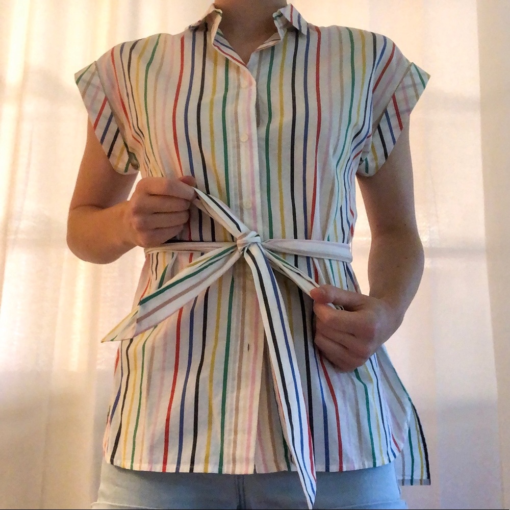 Striped Button Down With Tie Front